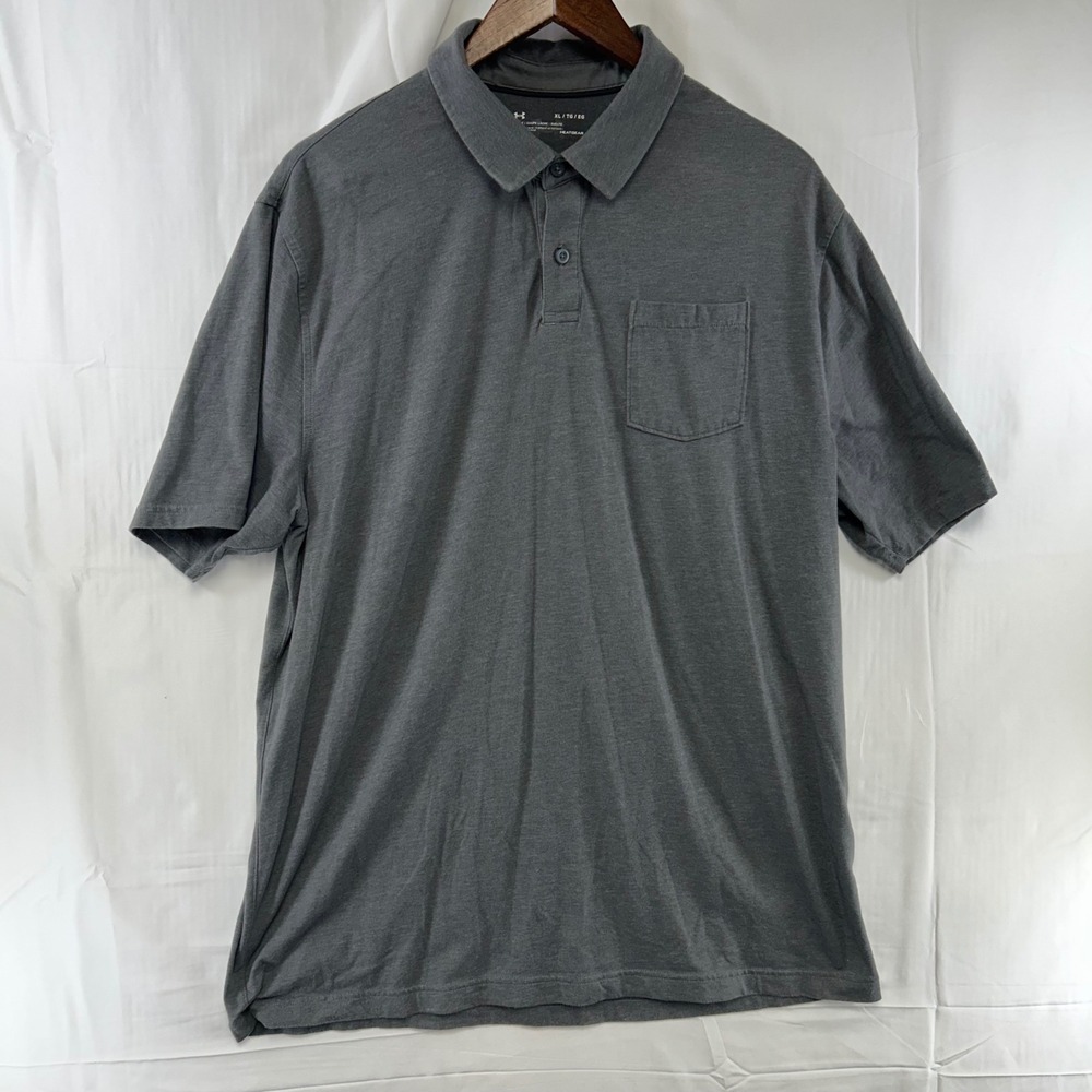 Under Armour Polo Shirt Mens XL Gray Short Sleeve HeatGear Pocket Loose Fit